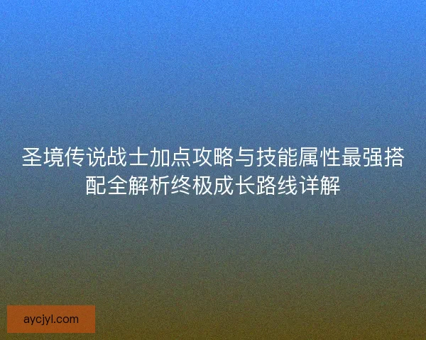 圣境传说战士加点攻略与技能属性最强搭配全解析终极成长路线详解
